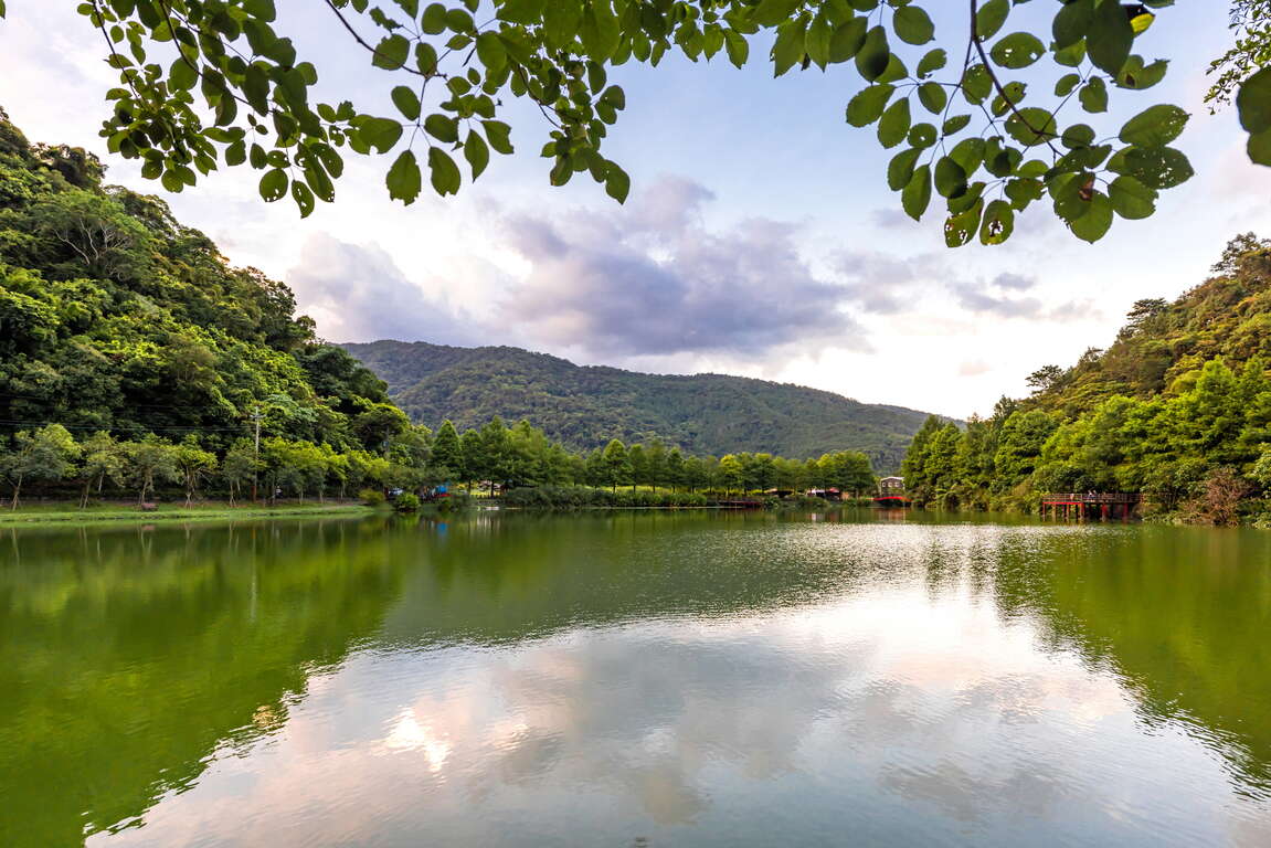 湖景宛如一幅碧綠色的山水畫
