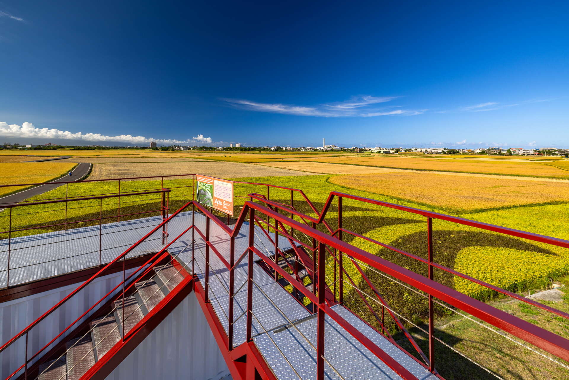 遊客可站在觀景台上觀賞寬闊田野美景